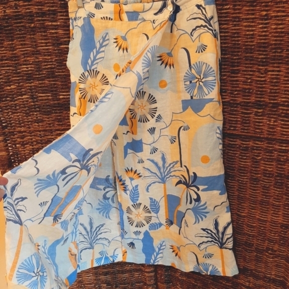 Nicole Miller New York Skirt Women's Large Blue 100% Linen Resort Wear Wrap Midi - Picture 2 of 11